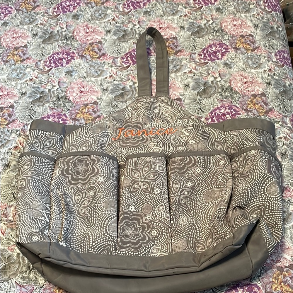 Gray Floral Tote Bag
